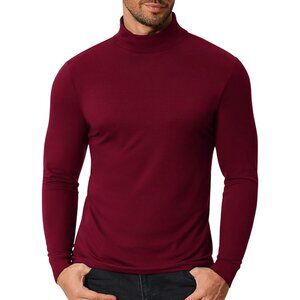 Men's Slim Mock Turtleneck T Shirt Knitted Long Sleeve Pullover Sweater Wine Red